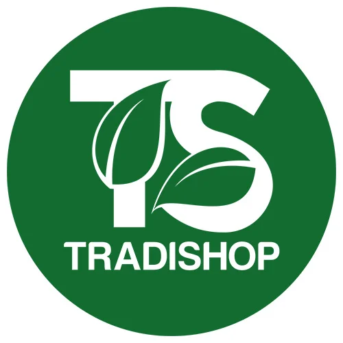 Logo Tradishop: TS vert et feuilles